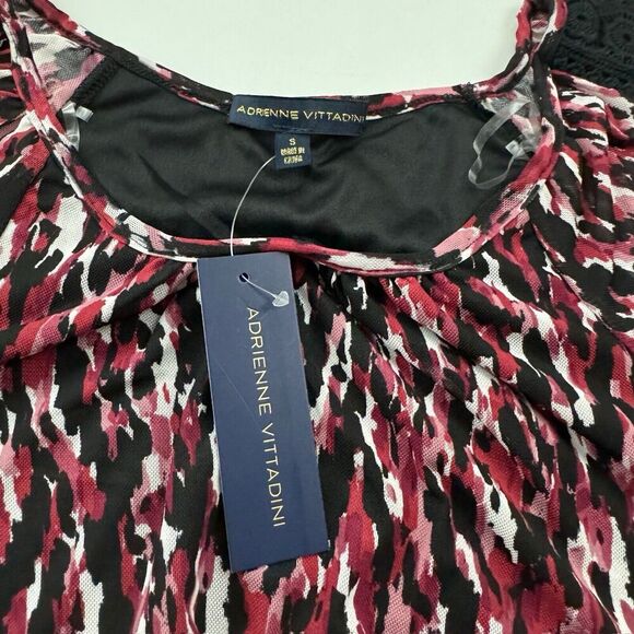 NWT Adrienne Vittadini 3/4 Sleeve Pink Animal Print Semi Sheer Blouse Lined S - Picture 6 of 9